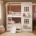 Ver imagem 1 de Treliche Infantil Casinha Reta com 02 Janelas e Escorregador Madeira Maciça Branco Megamobilia