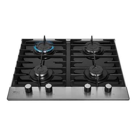 Cooktop a Gás Fischer 4 Bocas Platinium com Trempe de Ferro Fundido Mesa Vidro 33800-92121 Bivolt