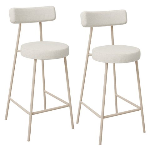 Kit 02 Banquetas Baixa Cozinha Sala Jantar Bancada Milão Arena L02 Linho Champagne - lyam decor