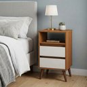 Ver imagem 1 de Mesa de Cabeceira Retrô Roma Freijó e Off White com Design Moderno para Organização no Quarto