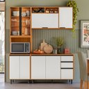 Ver imagem 1 de Cozinha Modulada Completa 3 Peças 9 Portas 2 Gavetas com Cristaleira Ravena Bege/Freijó/Off White Acetinado