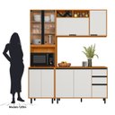 Ver imagem 4 de Cozinha Modulada Completa 3 Peças 9 Portas 2 Gavetas com Cristaleira Ravena Bege/Freijó/Off White Acetinado