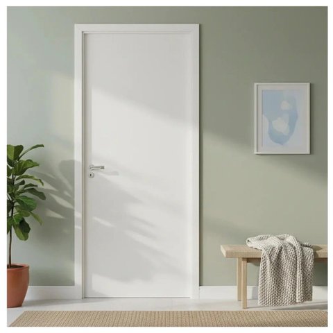 Kit Porta de Madeira Reversível 210x60cm Batente 14x6cm Pinhal Branco/Laca UV Lisa