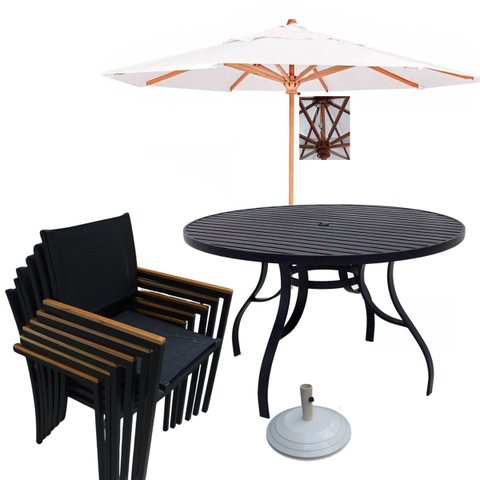 Jogo de Mesa Ripada 6 Cadeiras para Jardim Área Externa + Guarda Sol