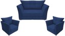 Ver imagem 1 de Kit Namoradeira + 2 Poltronas Decorativa Isis Suede Azul Marinho Pés Madeira Mz Decor