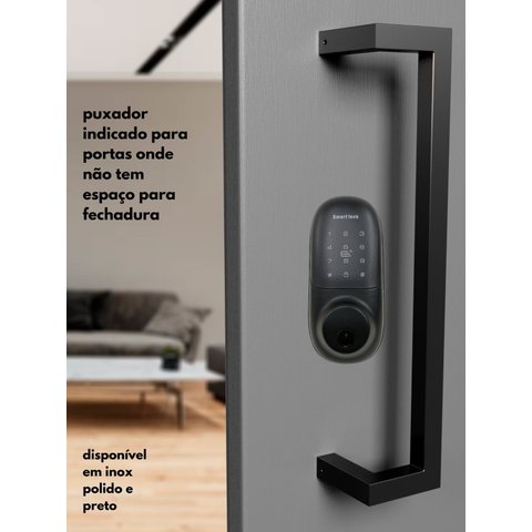 Puxador Porta Inox Deslocado Livrando a Fechadura Polido 30cm