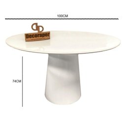 Mesa Jantar Cone Laqueado Tampo Redondo Laca com Vidro 100cm Branco - 2