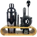 Ver imagem 1 de Coqueteleira Profissional com Acessórios em Aço Inox 750ml Kit Barman Base em Madeira - Black