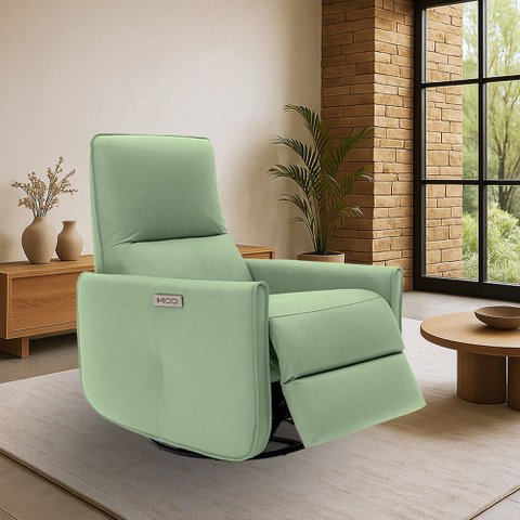 Poltrona do Papai Sala de Estar Reclinável Palace Usb e Usb-c Gira Balança Couro Verde Claro G40 - G