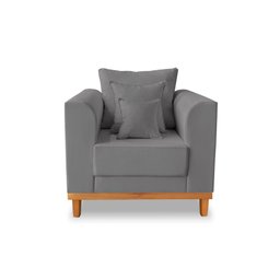 Kit Sofá 3 Lugares e 2 Poltronas Beny Viena Suede Cinza - Madeira Prima Deccor - 7