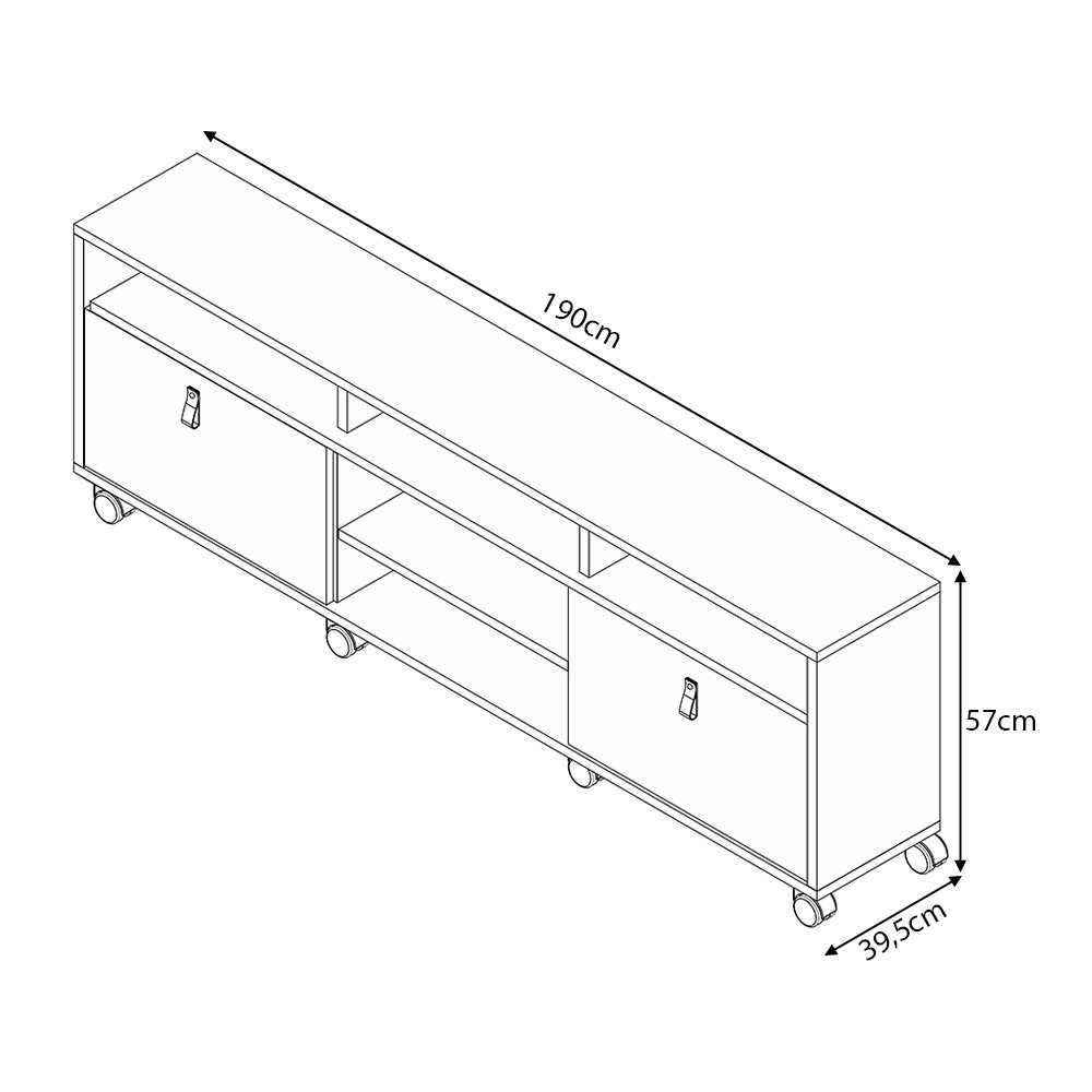 Rack Móvel 190cm Genova 2 Gavetas com Rodízios - Off White/naturale - 3