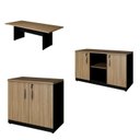 Ver imagem 2 de Conjunto Escritório com Mesa de Reunião 6 Lugares e 2 Armários Baixos com Chave Espresso Móveis Macadâmia Preto Marrom