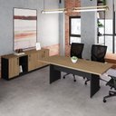 Ver imagem 1 de Conjunto Escritório com Mesa de Reunião 6 Lugares e 2 Armários Baixos com Chave Espresso Móveis Macadâmia Preto Marrom