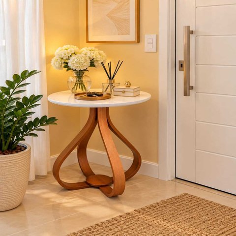 Mesa Lateral Bella 100% MDF 50x60cm (Pé Cebola) Vidro Branco