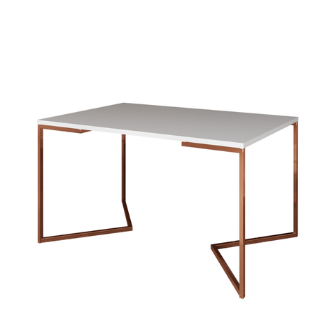 Mesa de Jantar Industrial Base De Ferro Cobre em V Tampo 137x90 Branco