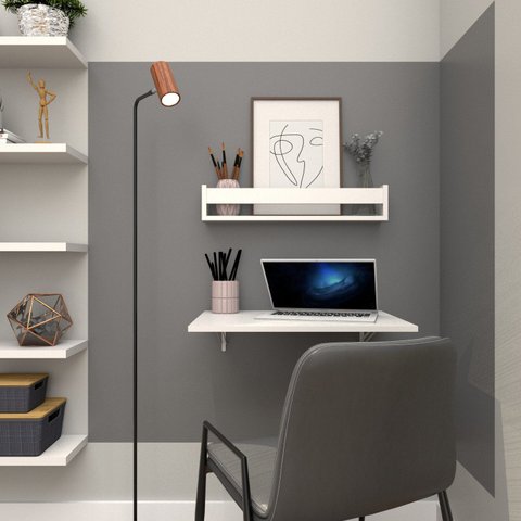 Conjunto de Mesa Dobrável e Prateleira para Home Office ou Escritório 60cm Branco