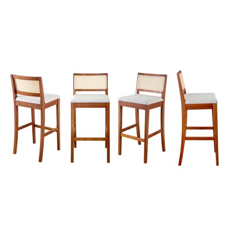 Kit 4 Banquetas com Encosto e Apoio para Pés Tiê CabeCasa MadeiraOriginals