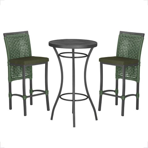 Mesa Bistro e 2 Banquetas Roma Preta Corda Náutica 13 Trama Original