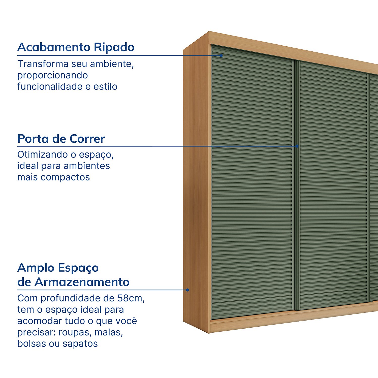 Guarda-roupa Casal 3 Portas de Correr Ripadas Samambaia Cabecasa Madeiramadeira - 3