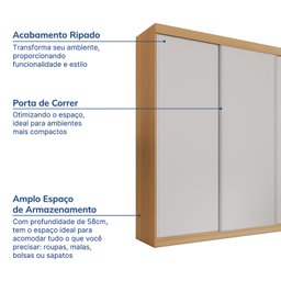 Guarda-roupa Casal 3 Portas de Correr Lisas Samambaia Cabecasa Madeiramadeira - 3