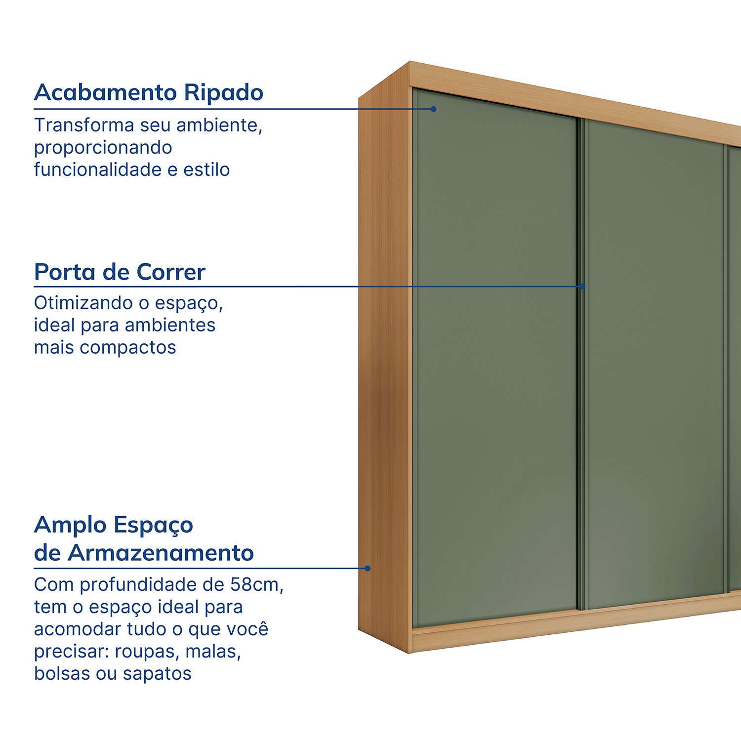 Guarda-roupa Casal 3 Portas de Correr Lisas Samambaia Cabecasa Madeiramadeira - 3