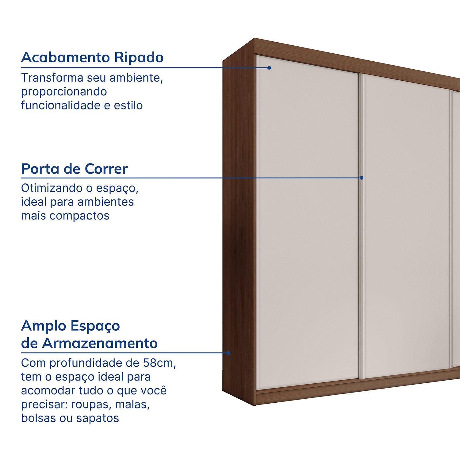 Guarda-roupa Casal 3 Portas de Correr Lisas Samambaia Cabecasa Madeiramadeira - 3