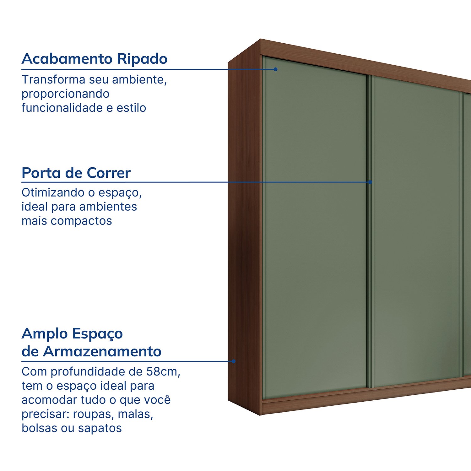 Guarda-roupa Casal 3 Portas de Correr Lisas Samambaia Cabecasa Madeiramadeira - 3