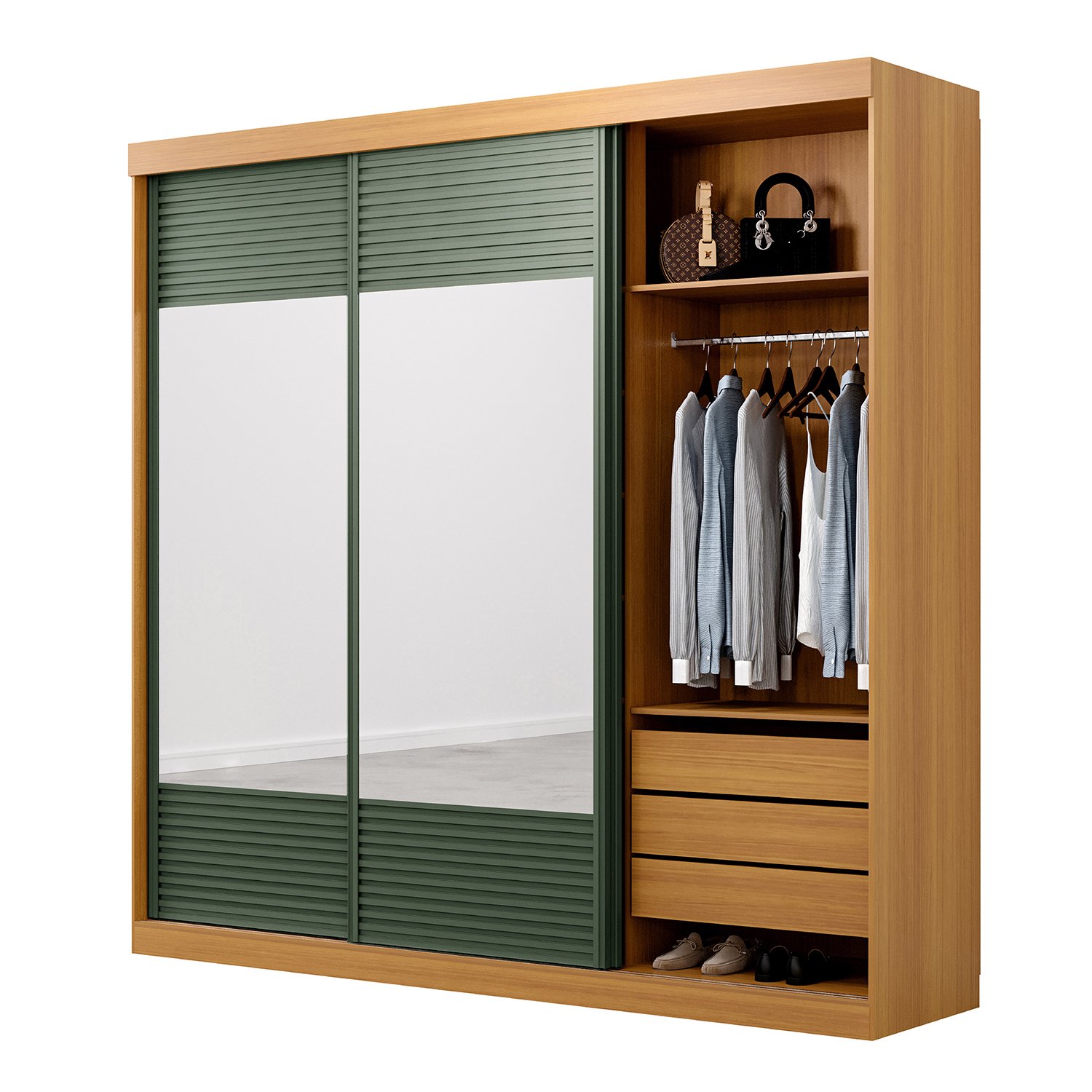 Guarda-roupa Casal 3 Portas de Correr Ripadas com Espelho Samambaia Cabecasa Madeiramadeira - 10