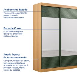 Guarda-roupa Casal 3 Portas de Correr Ripadas com Espelho Samambaia Cabecasa Madeiramadeira - 3