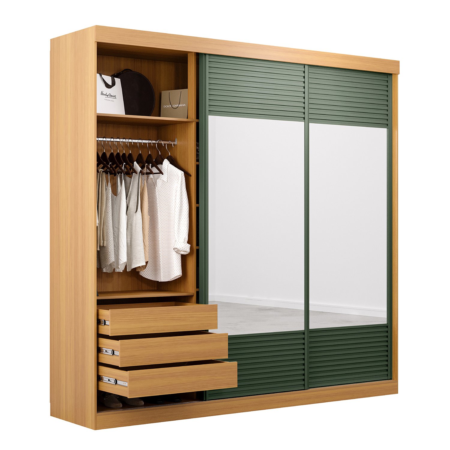Guarda-roupa Casal 3 Portas de Correr Ripadas com Espelho Samambaia Cabecasa Madeiramadeira - 8