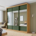 Ver imagem 1 de Guarda-Roupa Casal 3 Portas de Correr Ripadas com Espelho Samambaia CabeCasa MadeiraOriginals Marrom/Carvalho/Verde