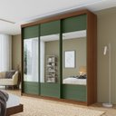 Ver imagem 1 de Guarda-Roupa Casal 3 Portas de Correr Ripadas com Espelho Samambaia CabeCasa MadeiraOriginals Marrom/Freijó/Verde