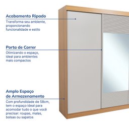 Guarda-roupa Casal 3 Portas de Correr 1 Porta com Espelho Samambaia Cabecasa Madeiramadeira - 3