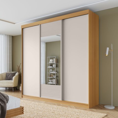Guarda-roupa Casal 3 Portas de Correr 1 Porta com Espelho Samambaia CabeCasa MadeiraOriginals