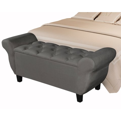 Recamier Baú para Cama Casal Ana 1,50m Retro Premium Estofado Closet Estilo Decorativo Cor Cinza