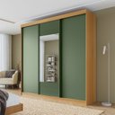 Ver imagem 1 de Guarda-Roupa Casal 3 Portas de Correr 1 Porta com Espelho Samambaia CabeCasa MadeiraOriginals Marrom/Carvalho/Verde