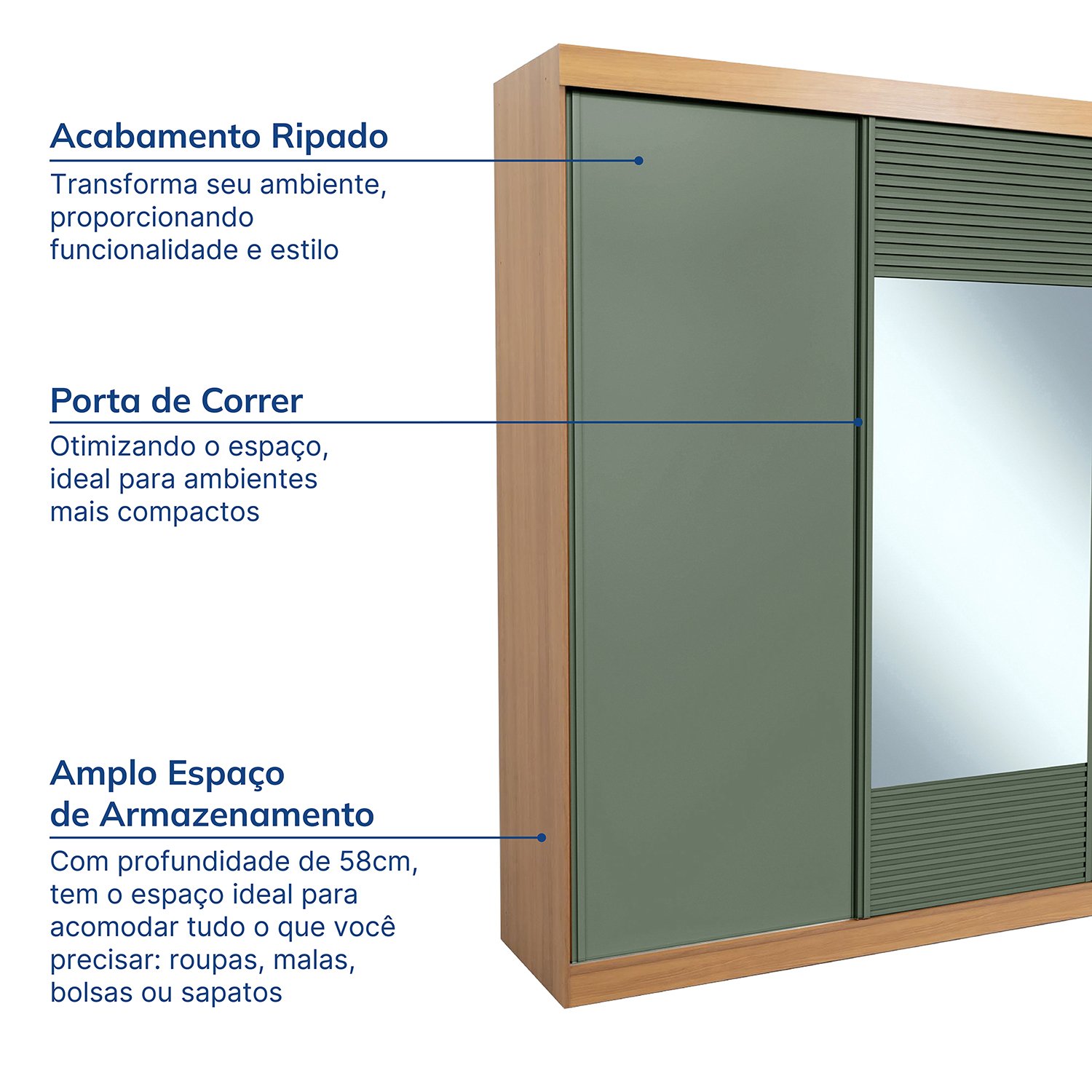 Guarda-roupa Casal 3 Portas de Correr 1 Porta com Espelho Samambaia Cabecasa Madeiramadeira - 3