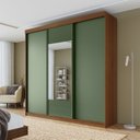 Ver imagem 1 de Guarda-Roupa Casal 3 Portas de Correr 1 Porta com Espelho Samambaia CabeCasa MadeiraOriginals Marrom/Freijó/Verde
