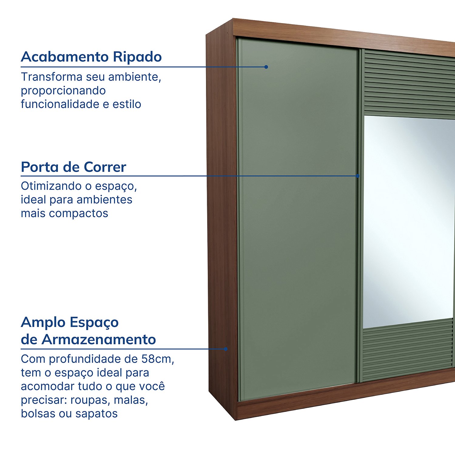 Guarda-roupa Casal 3 Portas de Correr 1 Porta com Espelho Samambaia Cabecasa Madeiramadeira - 3