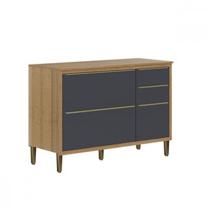 Balcão para Cozinha Paola com Tampo 3 Portas 2 Gavetas Carvalho Grafite - Aramóveis