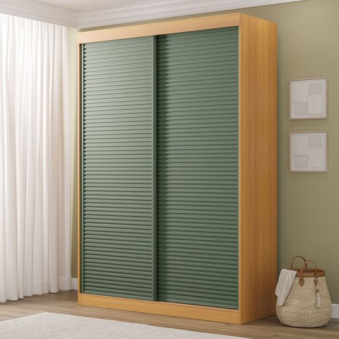 Guarda-Roupa 2 Portas Ripadas Samambaia CabeCasa MadeiraOriginals Marrom/Carvalho/Verde