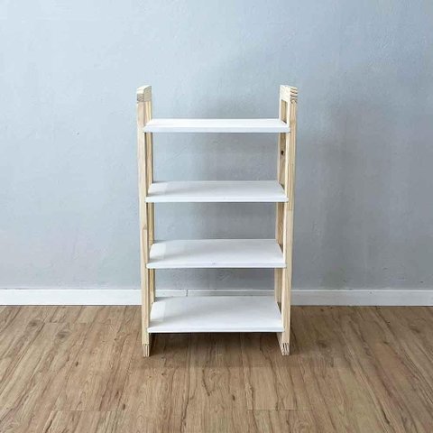 Aparador Linea Slim Moderno 4 Prateleiras Madeira Pinus 54cm Branco e Natural Artfactory Design