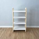 Ver imagem 1 de Aparador Linea Slim Moderno 4 Prateleiras Madeira Pinus 54cm Branco e Natural Artfactory Design
