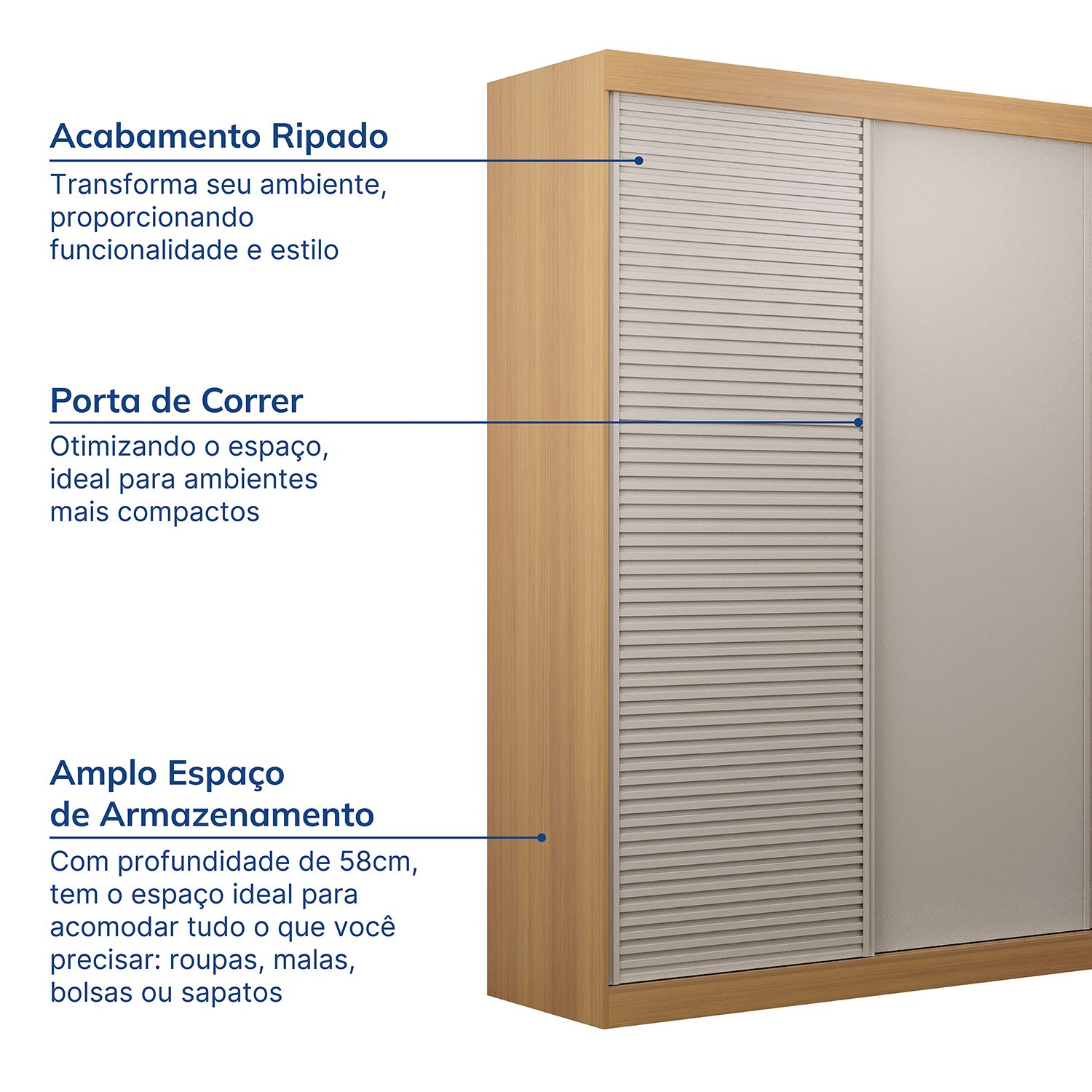 Guarda-Roupa Solteiro 2 Portas 1 Porta Ripada Samambaia Cabecasa - 3