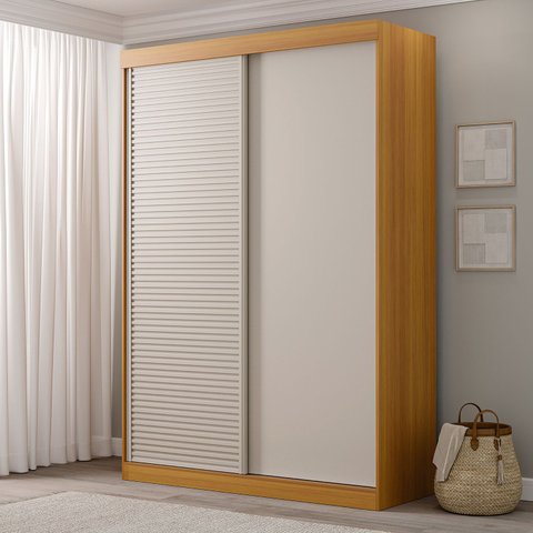 Guarda-Roupa Solteiro 2 Portas 1 Porta Ripada Samambaia CabeCasa MadeiraOriginals Marrom/Carvalho/Off White