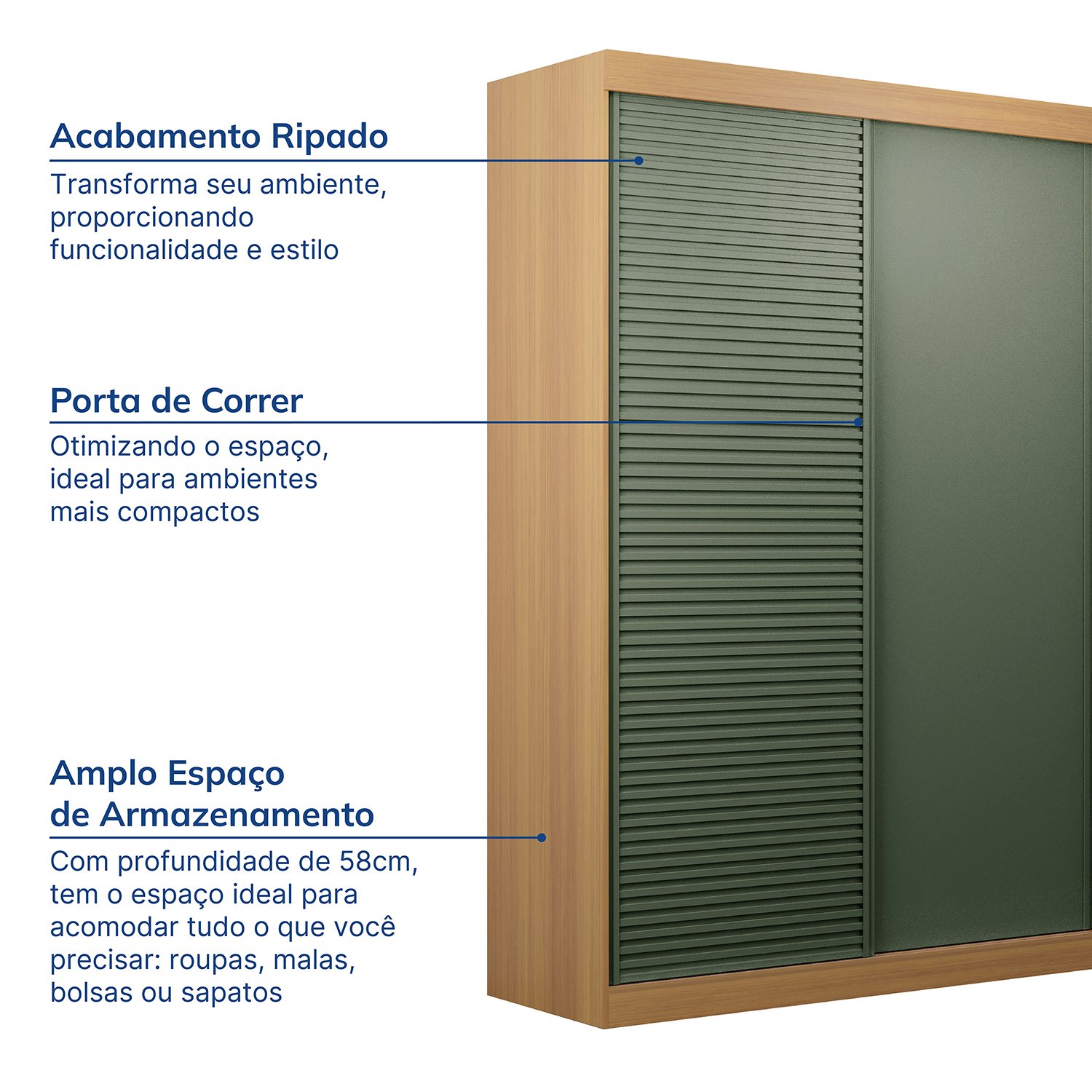 Guarda-Roupa Solteiro 2 Portas 1 Porta Ripada Samambaia Cabecasa - 3