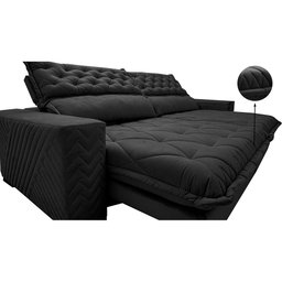 Sofá Retrátil e Reclinável 3.15m Molas Ensacadas Cama inBox Spazus com Bordado 3D Velusoft Preto - 1