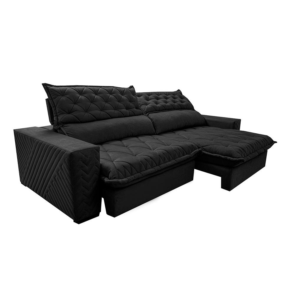 Sofá Retrátil e Reclinável 3.15m Molas Ensacadas Cama inBox Spazus com Bordado 3D Velusoft Preto - 7