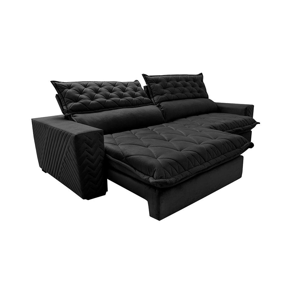 Sofá Retrátil e Reclinável 3.15m Molas Ensacadas Cama inBox Spazus com Bordado 3D Velusoft Preto - 8