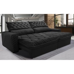 Sofá Retrátil e Reclinável 3.15m Molas Ensacadas Cama inBox Spazus com Bordado 3D Velusoft Preto - 2